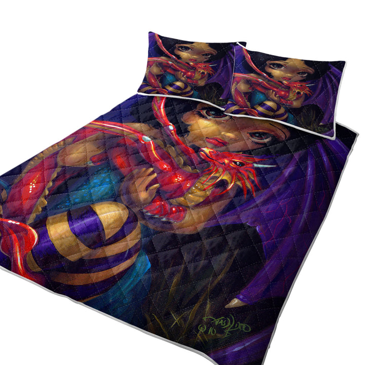 Darling Dragonling Fairy and Red Baby Dragon King Size Quilt