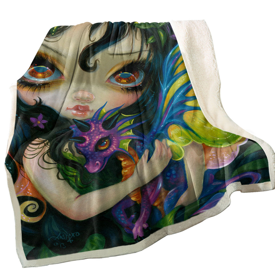 Darling Dragonling Fleece Blankets Fairy and Purple Cute Dragon