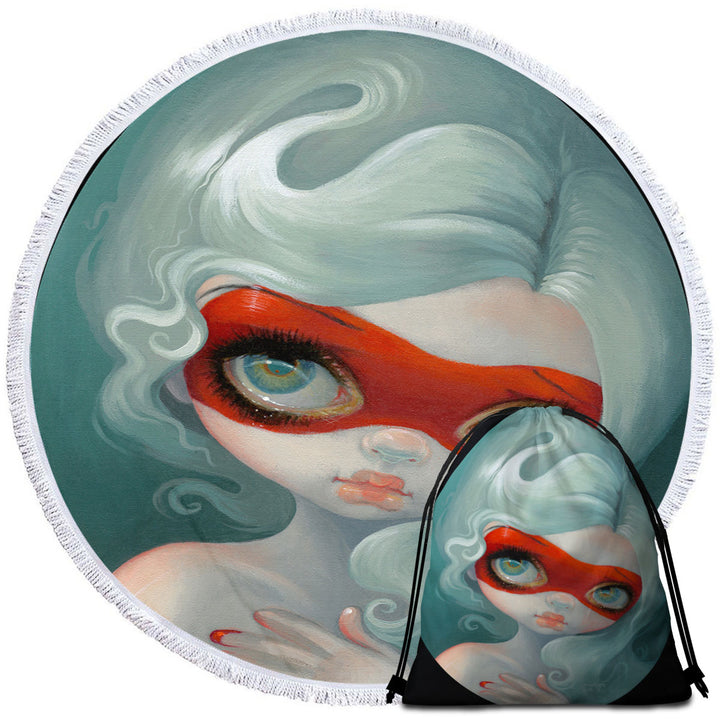 Darling Girl Wearing Red Masquerade Mask Microfibre Beach Towel