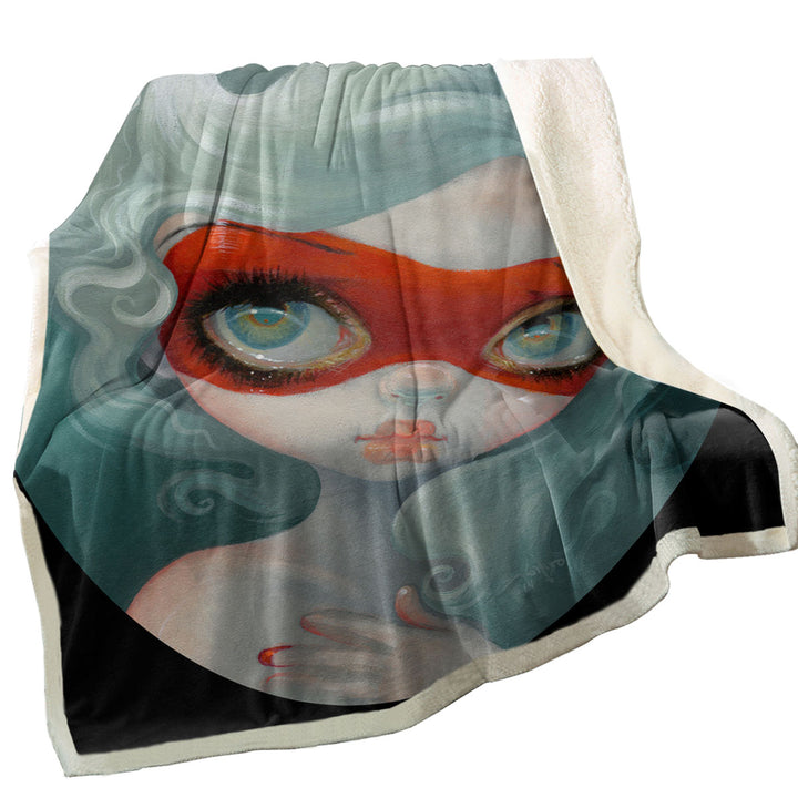 Darling Girl Wearing Red Masquerade Mask Throw Blanket