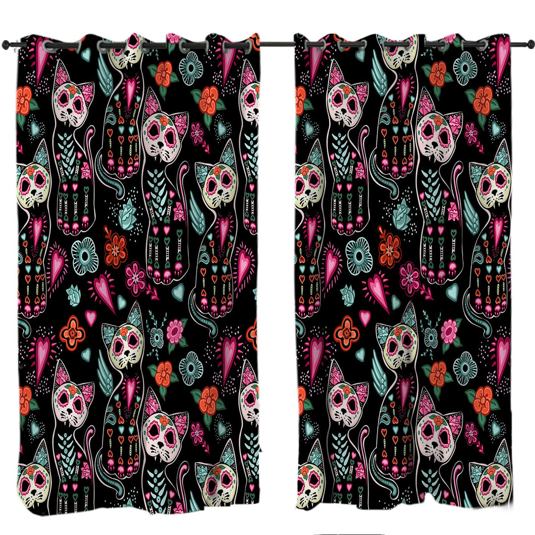 Day of the Dead Cats Curtain
