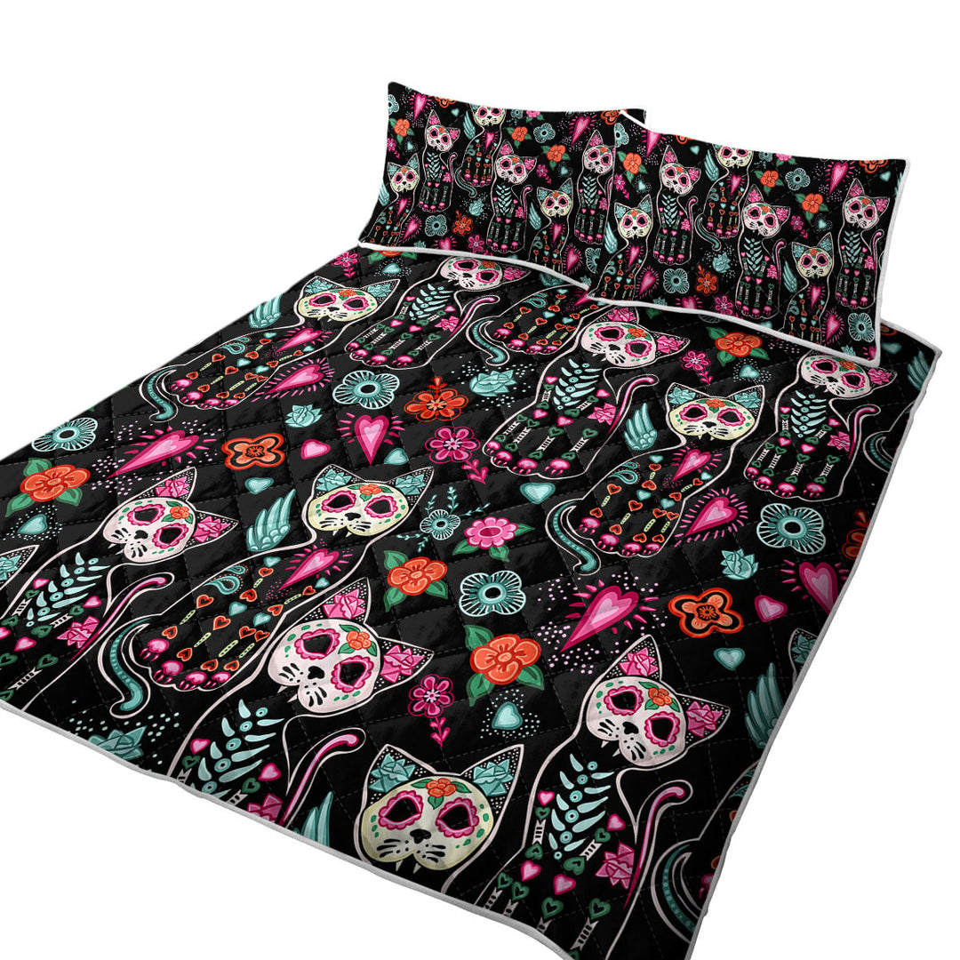 Day of the Dead Cats King Size Quilt Sets