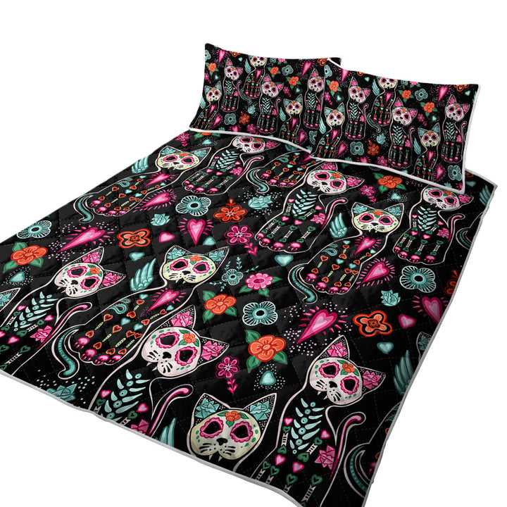 Day of the Dead Cats King Size Quilt Sets
