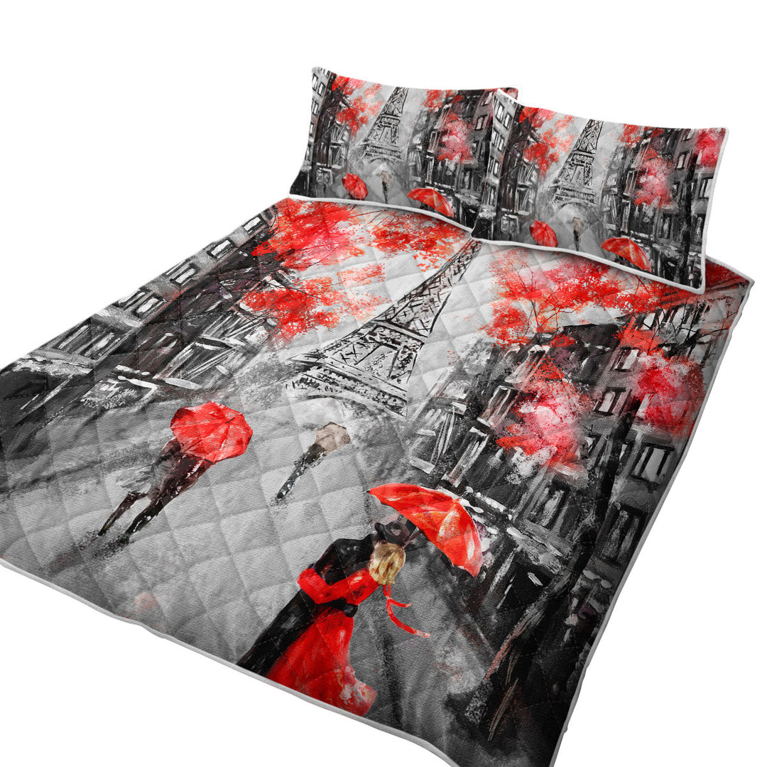 Daybed Covers Sets with Artistic Autumn Red Eiffel Tower