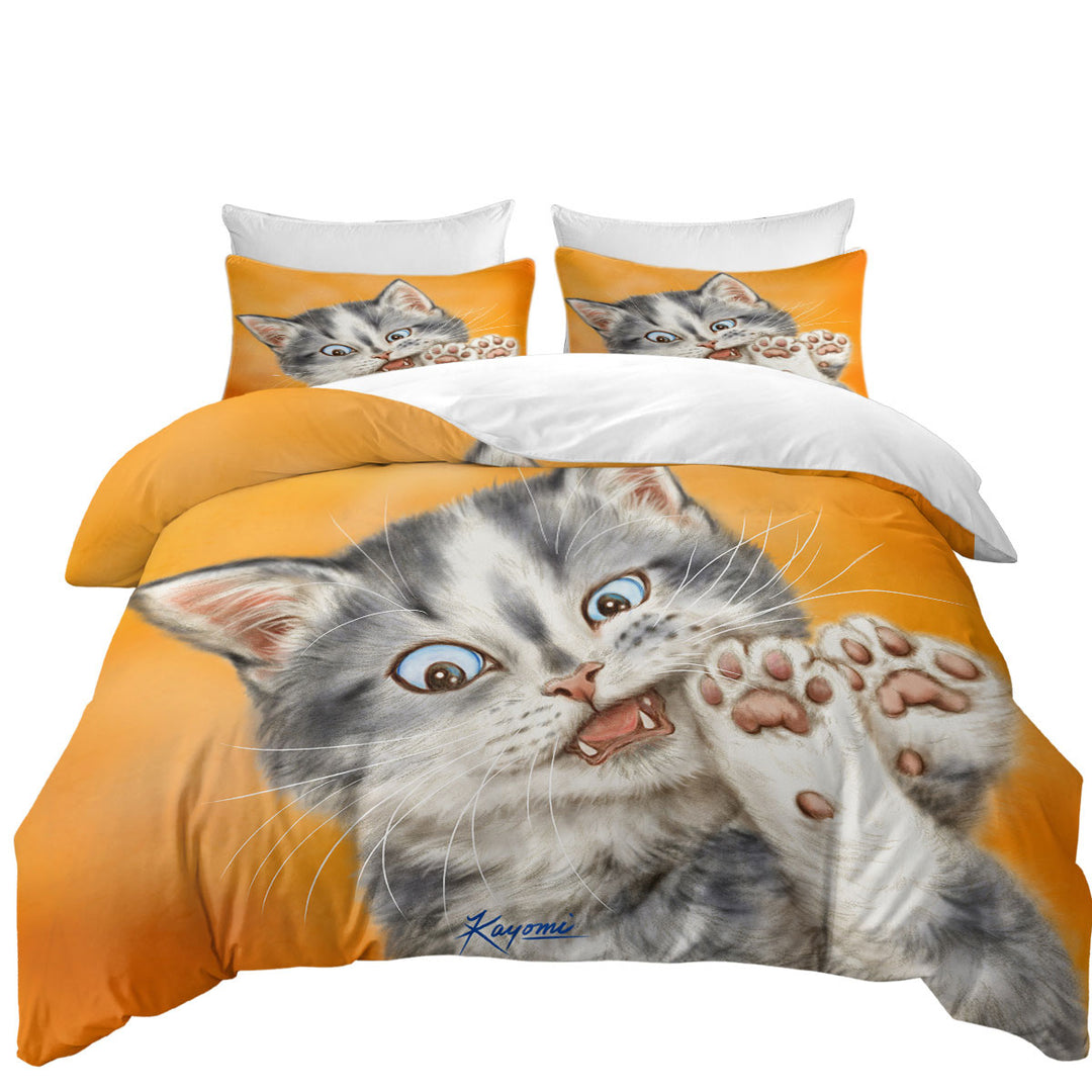 Daybed Covers Sets with Beautiful Cats Drawings Grey Kitten over Orange