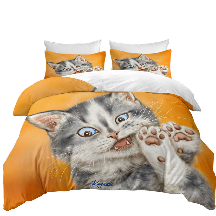 Daybed Covers Sets with Beautiful Cats Drawings Grey Kitten over Orange
