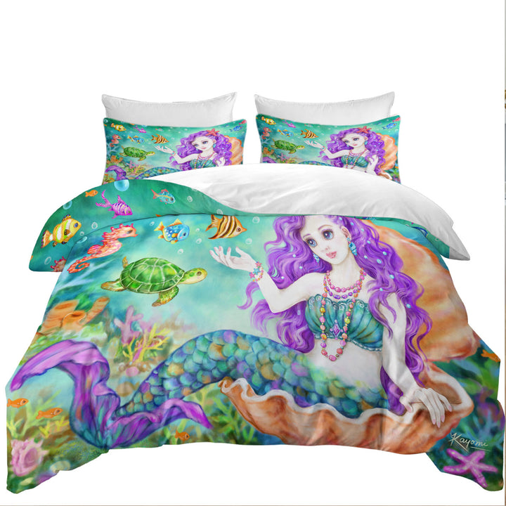 Daybed Covers Sets with Colorful Fish Seahorse Turtle and Mermaid