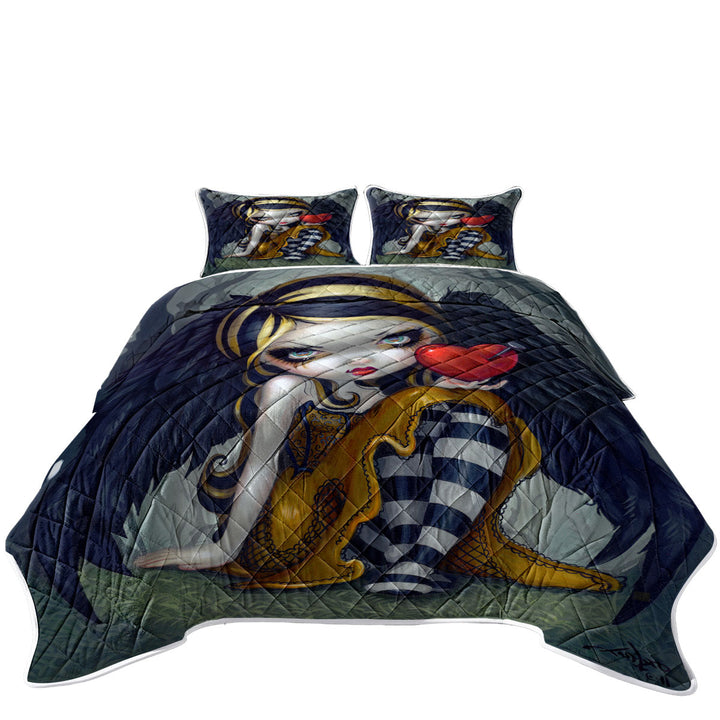 Daybed Covers Sets with Dark Valentine_s Day Art Heart of Nails Raven Angel