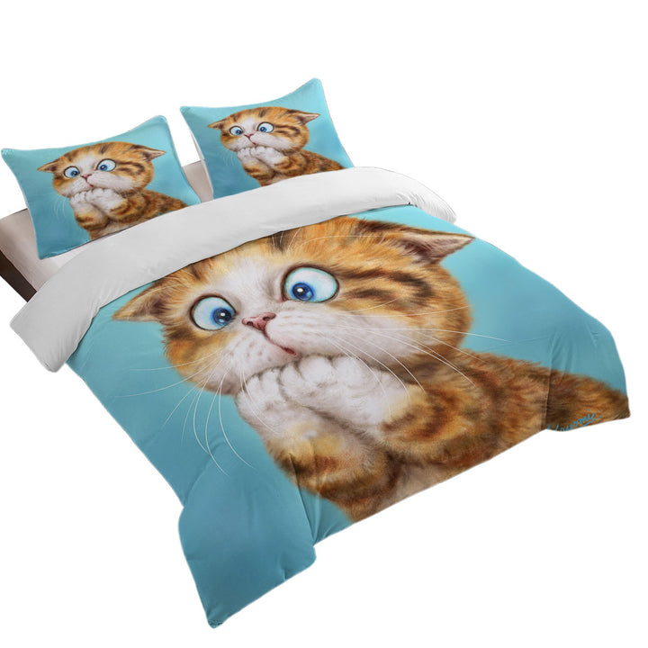 Daybed Covers Sets with Funny Kittens Worried Ginger Kitty Cat over Blue
