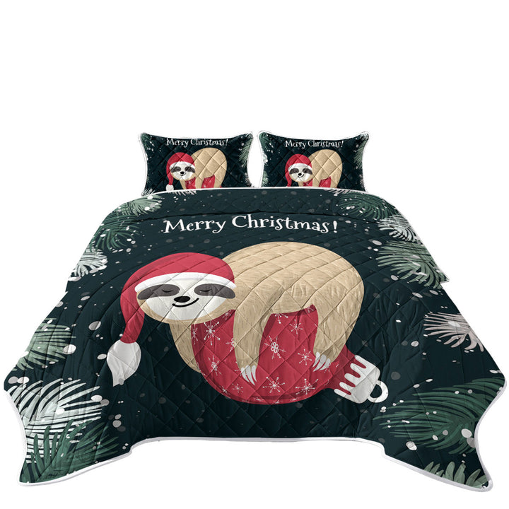 Daybed Covers Sets with Funny Santa Sloth Sleeping on Christmas Bauble