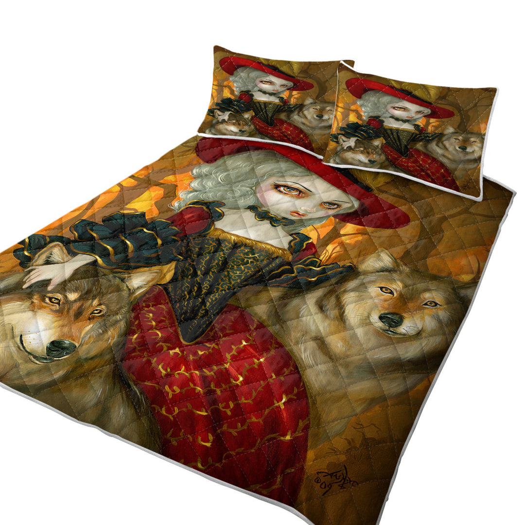 Daybed Covers Sets with Loup Garou Fine Art Lady Autumn and Wolves