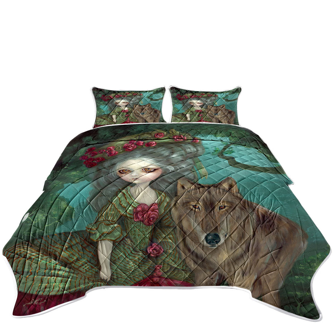 Daybed Covers Sets with Loup Garou Forest Beautiful Girl and Her Wolf