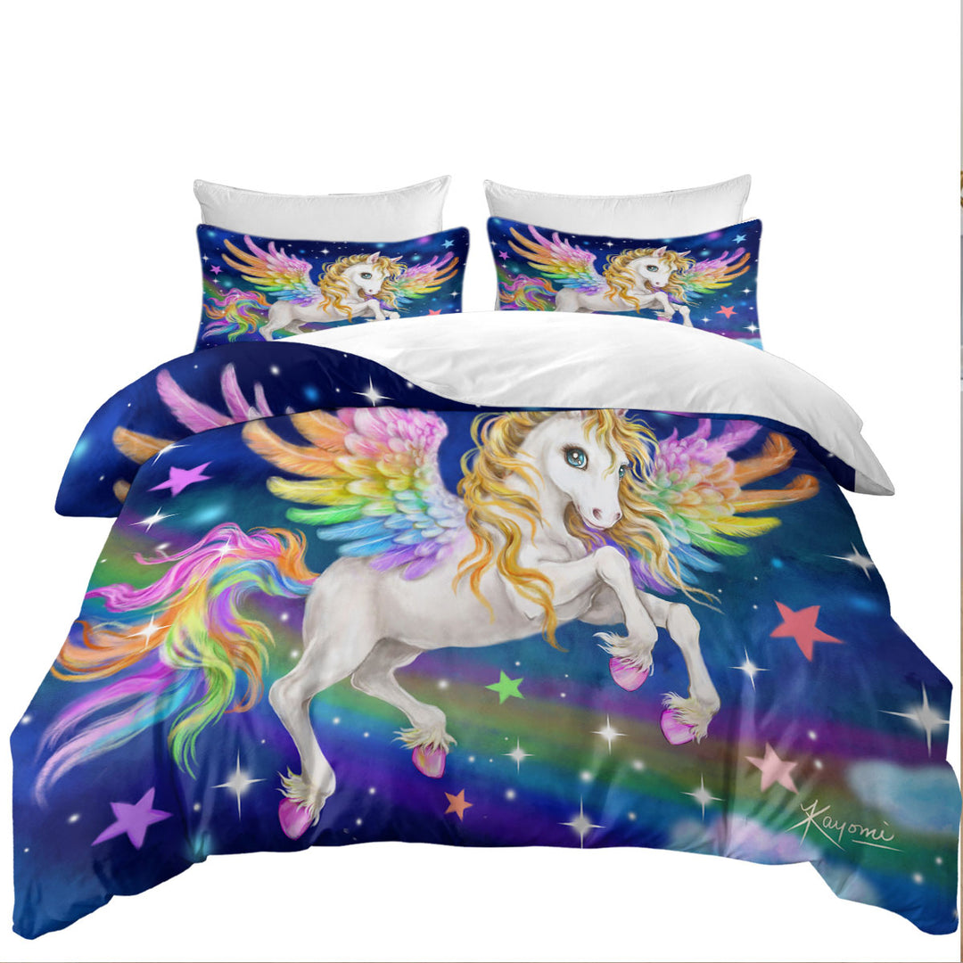 Daybed Covers Sets with Magical Starry Night Colorful Rainbow Pegasus