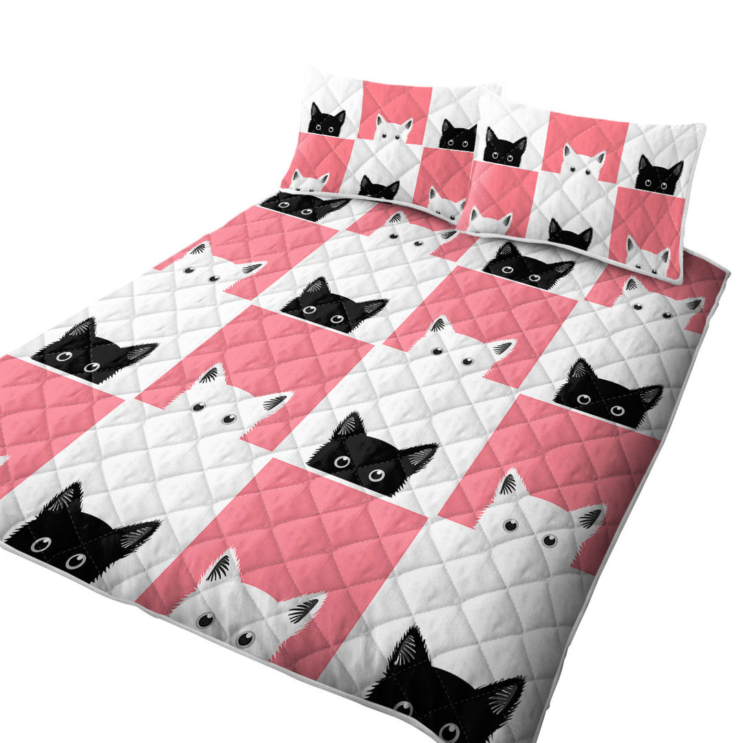Daybed Covers Sets with Pink White Panel and Black White Cats
