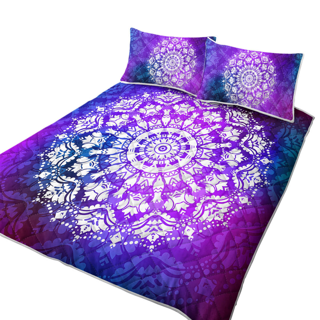 Daybed Covers Sets with White Royal Floral Mandala over Purple