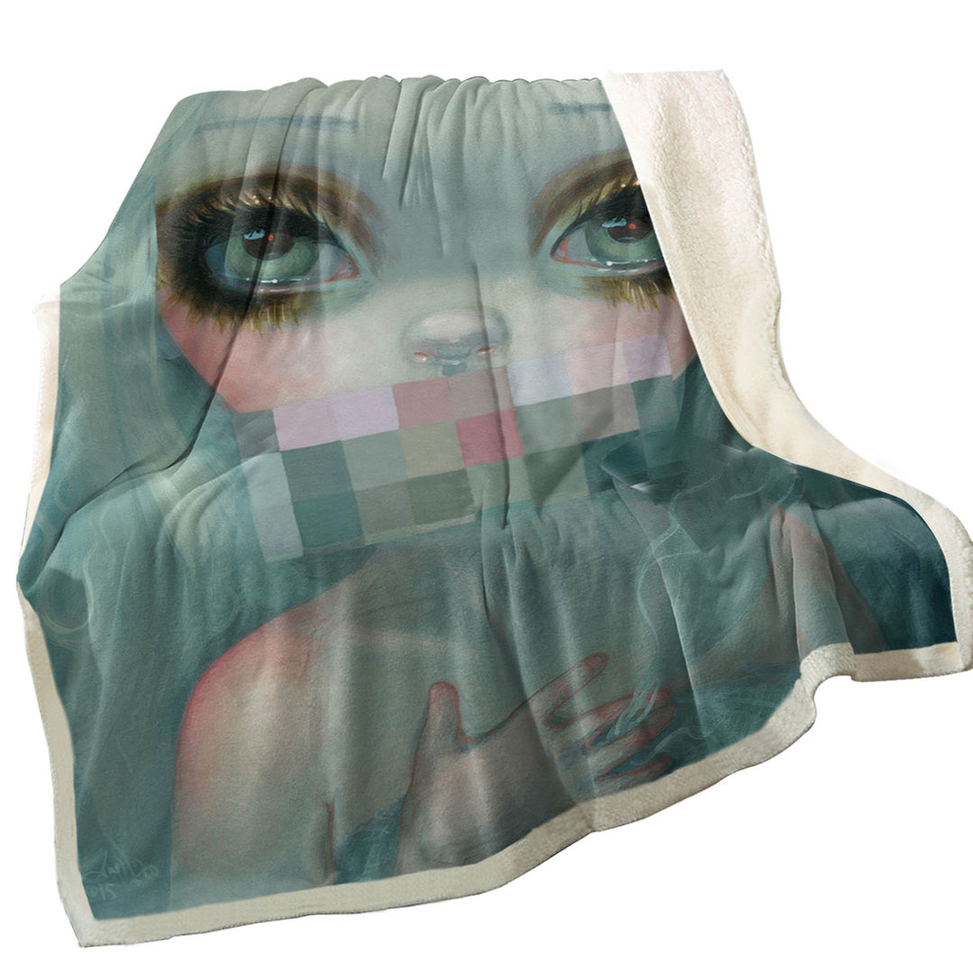 Decorative Blankets with Fine Gothic Art Hand Painted Beautiful Girl Smile