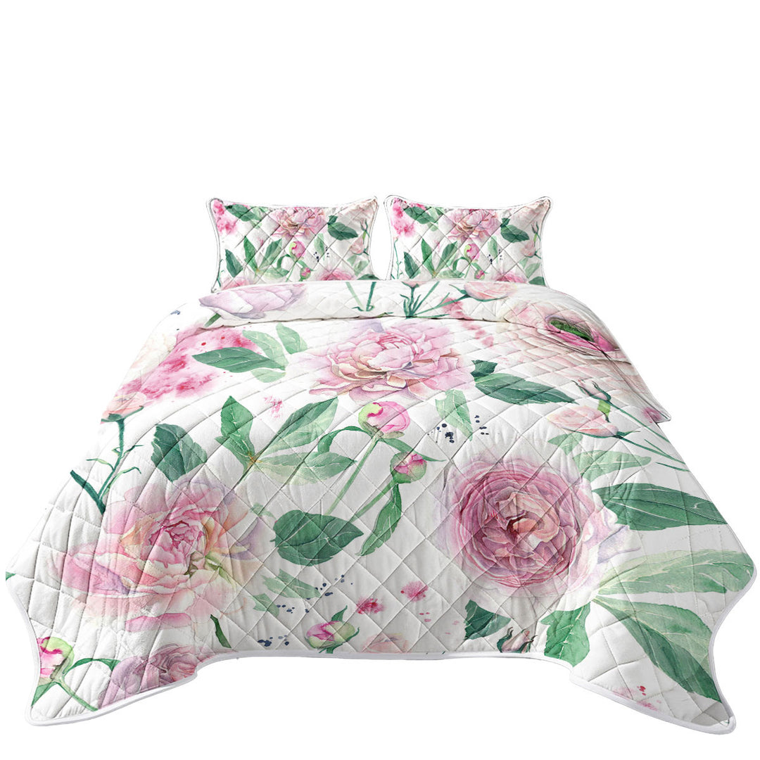 Delicate Pink Flowers King Quilt
