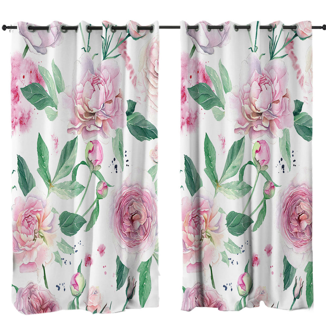 Delicate Pink Flowers Window Curtains