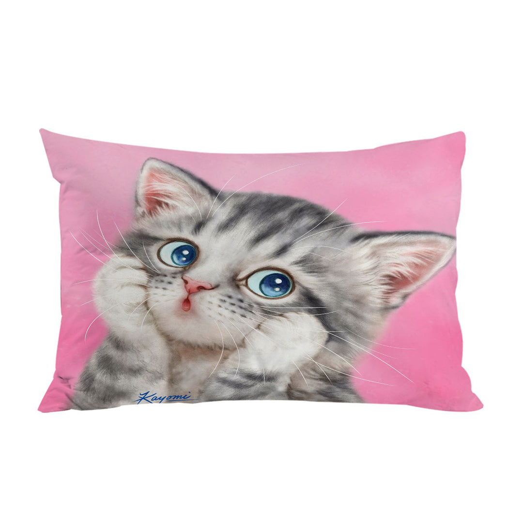 Designs for Kids Tabby Grey Kitty Cat over Pink King Pillow Cases