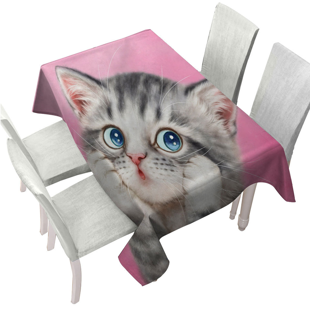Designs for Kids Tabby Grey Kitty Cat over Pink Table Cover