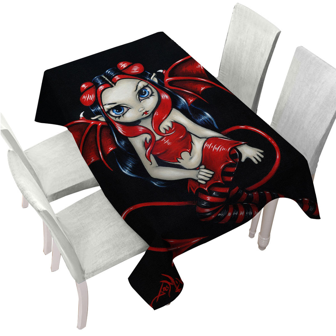 Devilish Fairy Red Winged Fairy Tablecloth