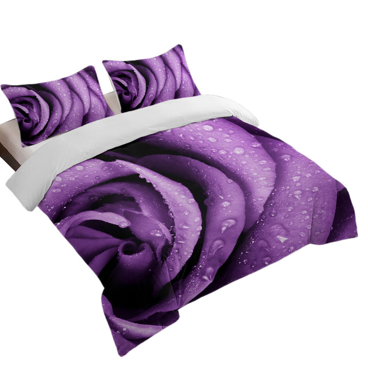 Dew Covered Purple Rose Duvet Covers