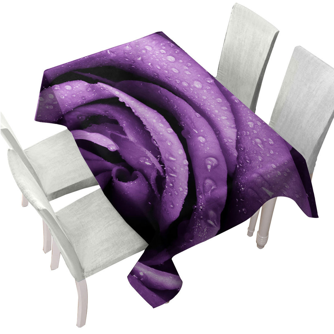 Dew Covered Purple Rose Tablecloth