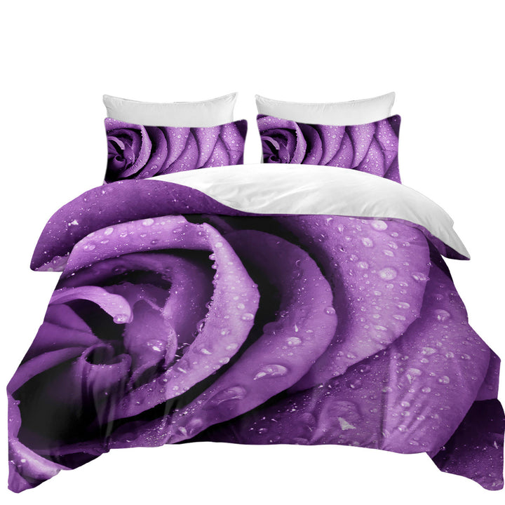 Dew Covered Purple Rose full Size Duvet Cover