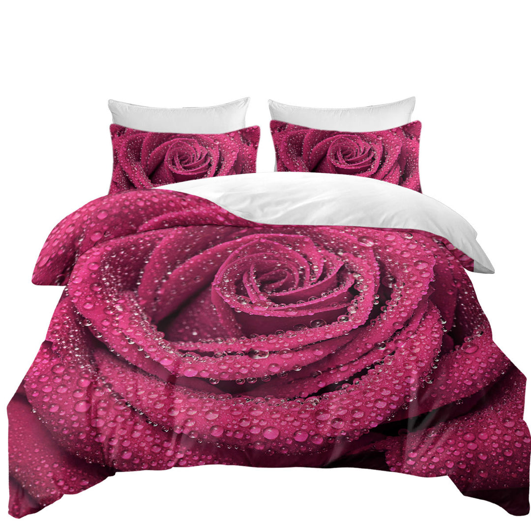 Dew Covered Rosy Rose Quilt Cover Sets