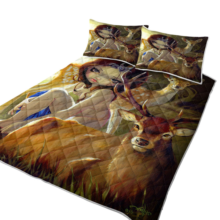 Diana in the Forest Artemis Goddess and Deer Coverlet