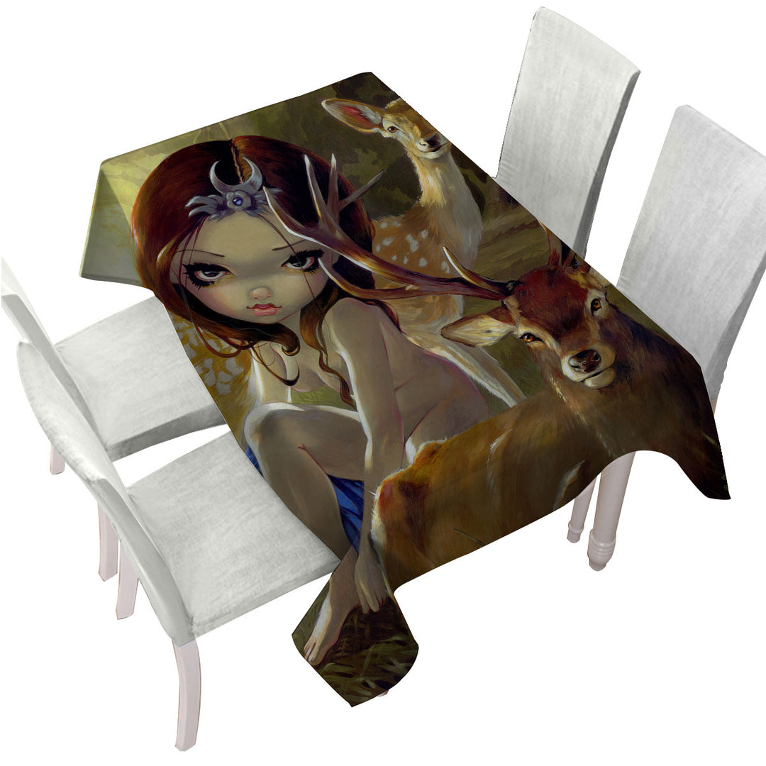 Diana in the Forest Artemis Goddess and Deer Table Cover