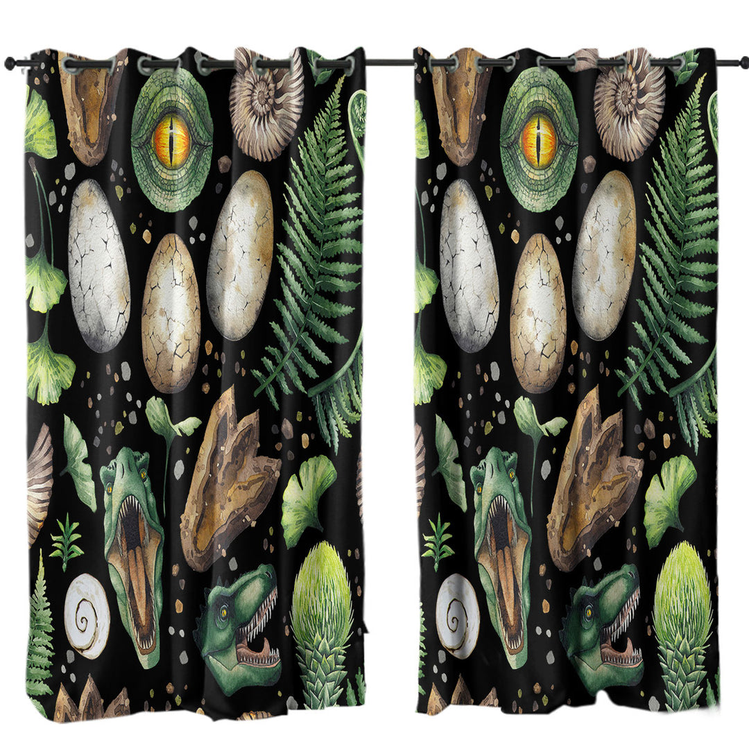 Dinosaur and Dinosaur Eggs Window Curtains