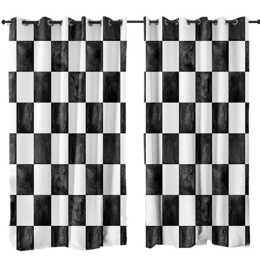 Dirty Black and White Checkers Curtains