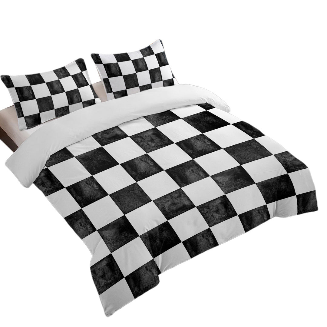 Dirty Black and White Checkers Duvet Cover
