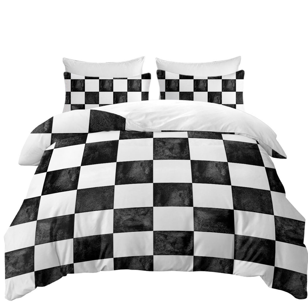 Dirty Black and White Checkers Duvet Covers