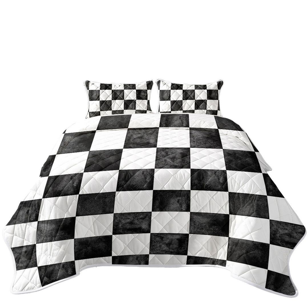 Dirty Black and White Checkers King Quilt