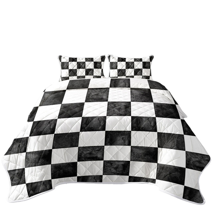 Dirty Black and White Checkers King Quilt