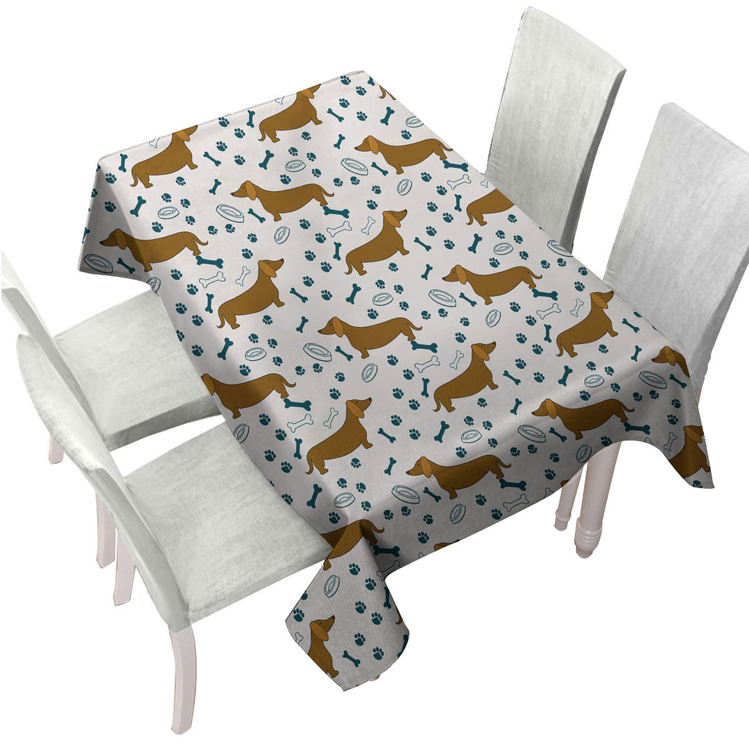 Dog Food Bowl Paw Bone and Dachshund Custom table cloth