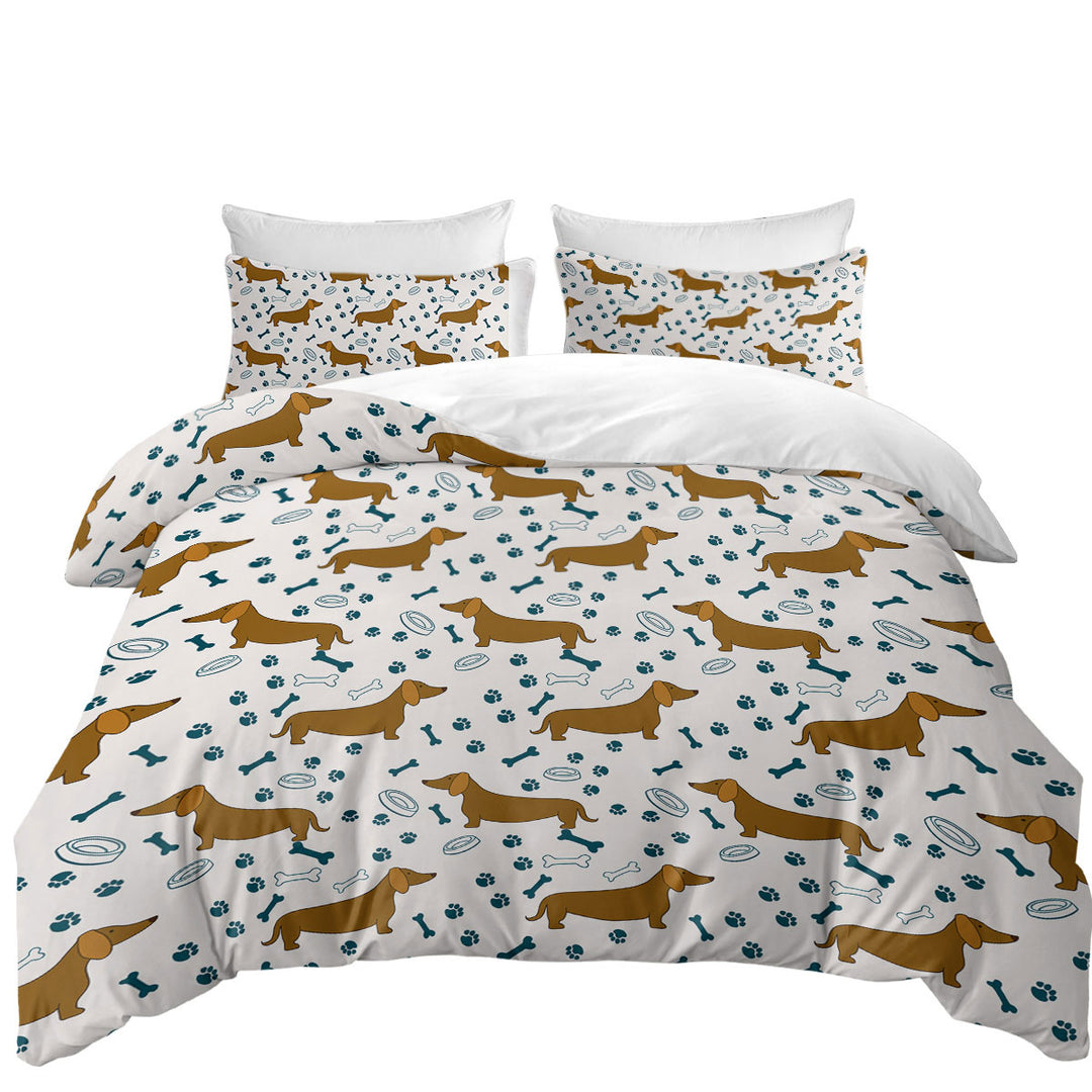 Dog Food Bowl Paw Bone and Dachshund Duvet Cover set