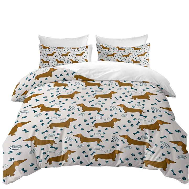 Dog Food Bowl Paw Bone and Dachshund Duvet Cover set