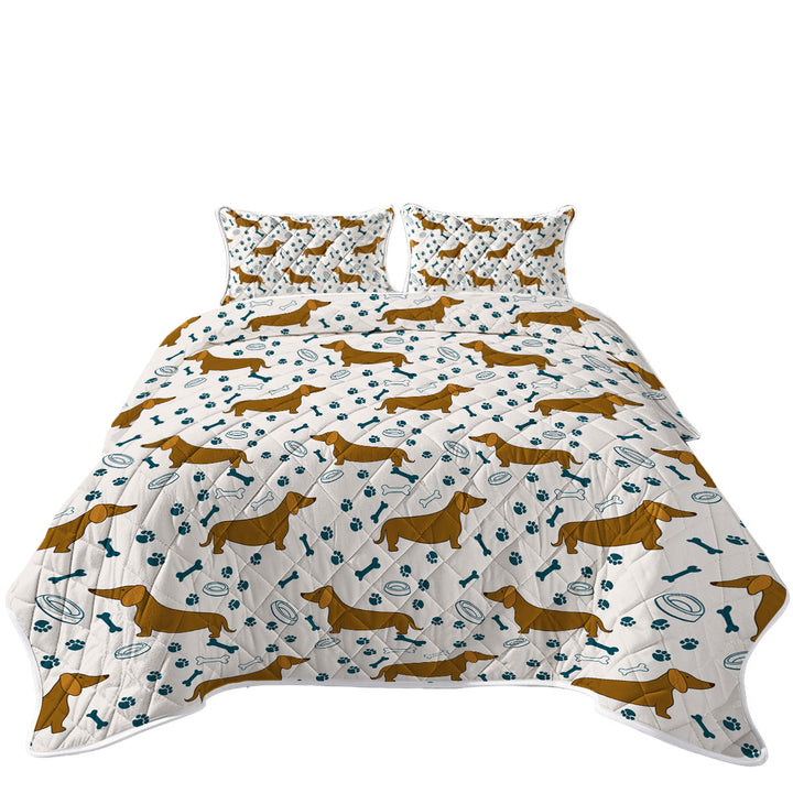 Dog Food Bowl Paw Bone and Dachshund King Quilt