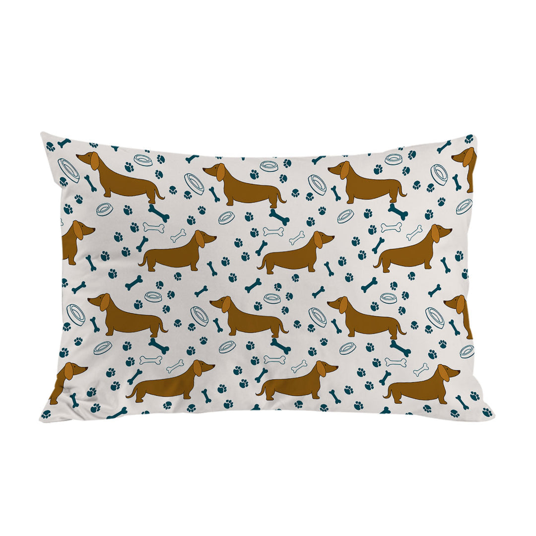 Dog Food Bowl Paw Bone and Dachshund Pillowcase