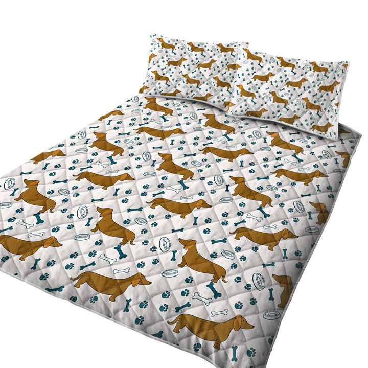 Dog Food Bowl Paw Bone and Dachshund Quilts for sale