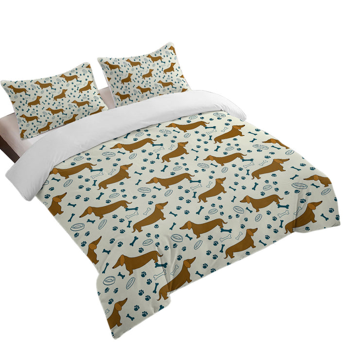 Dog Paw Bone and Dachshund Duvet Cover set