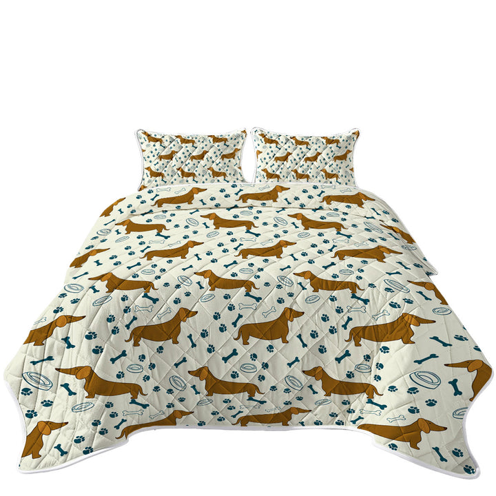Dog Paw Bone and Dachshund King Size Bedspreads