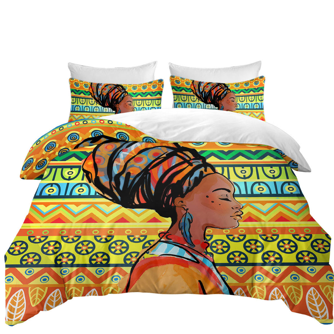Donna Covers with Beautiful Black Girl over African Wall