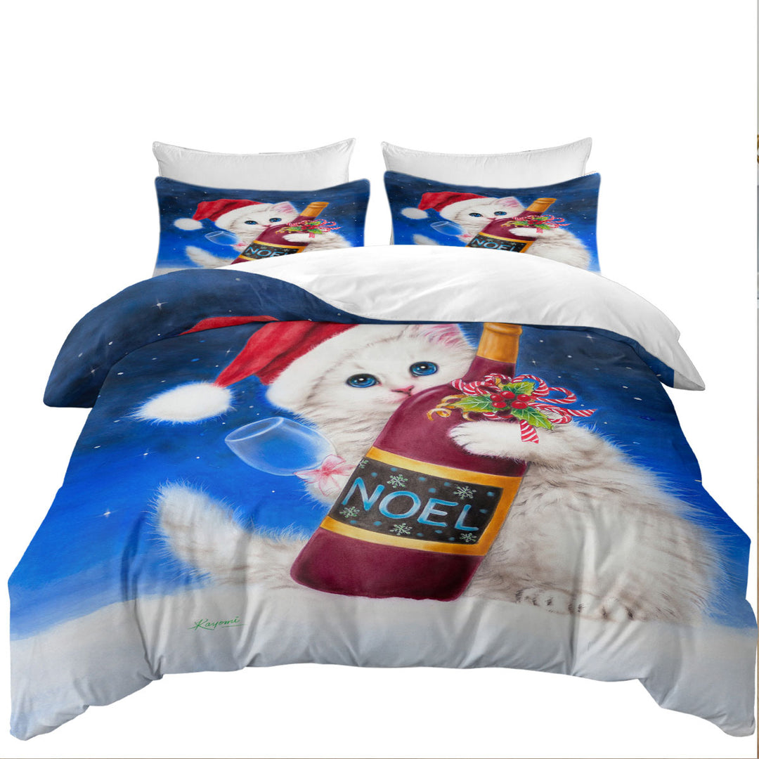 Donna Covers with Noel Wine White Kitten Ready for Christmas