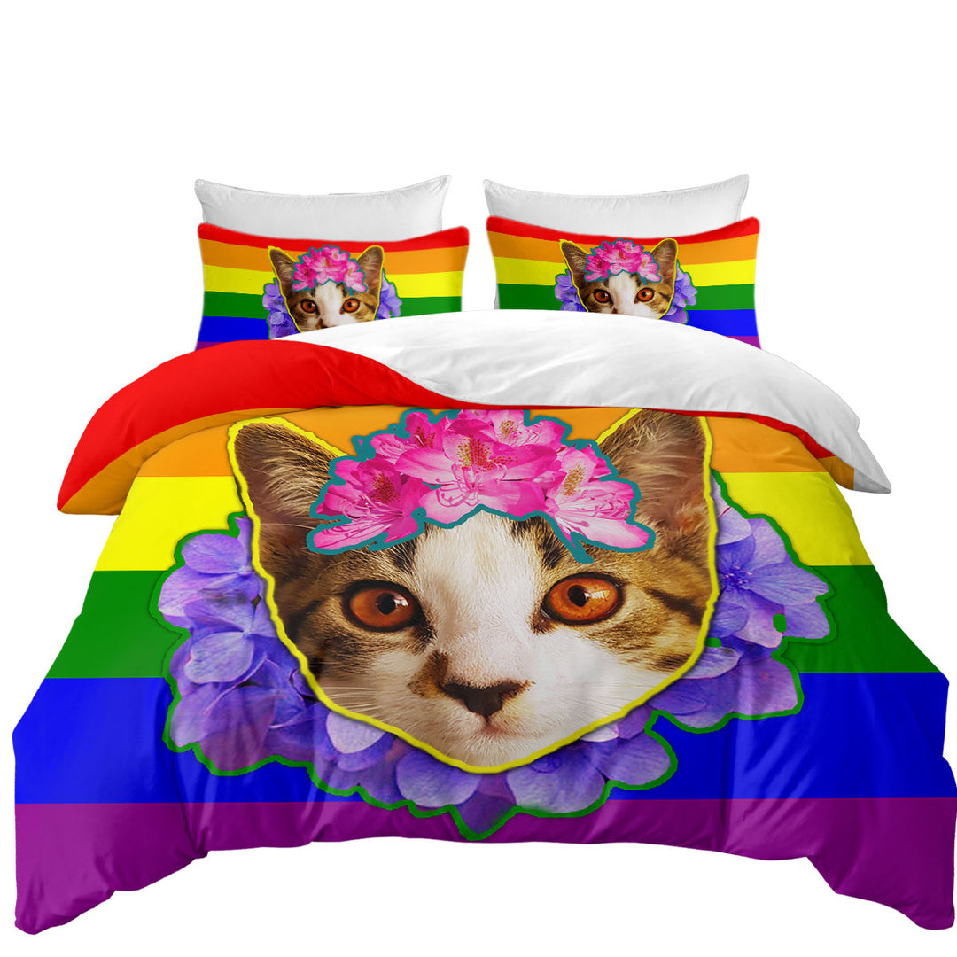 Donna Covers with Rainbow Flag Adorable Flowery Kitten