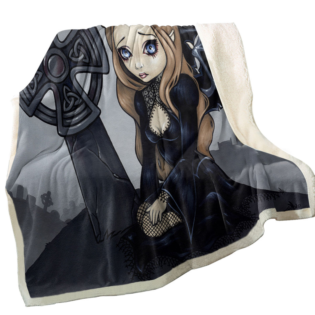 Doomed From the Start Gothic Fairy Celtic Cross Throw Blanket