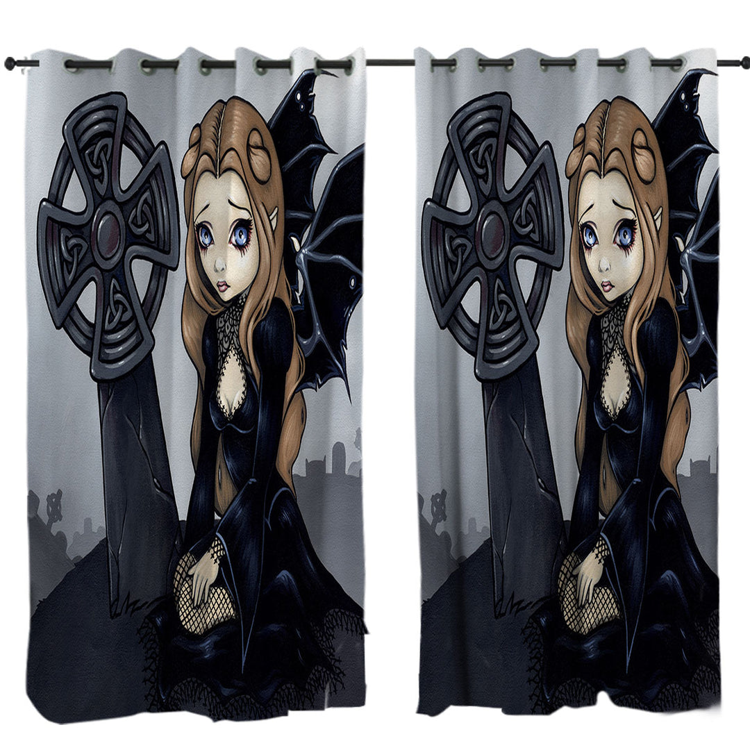 Doomed From the Start Gothic Fairy Celtic Cross Window Curtains